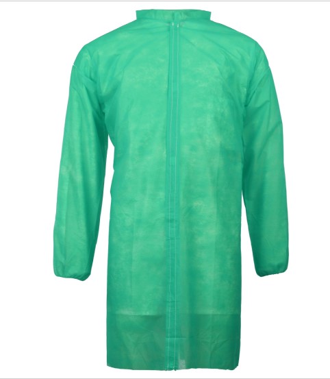 Bata desechable sin bolsillos, PP 40 gr., cierre velcro, cuello Mao, EPI Cat. I, CE