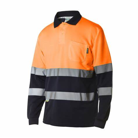 Polo de trabajo de alta visibilidad, Dos Bandas Reflectantes. Manga larga y afelpado. 100% poliester, EPI Cat II