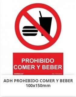 Adhesivo de vinilo, "Prohibido comer y beber", 100x150mm