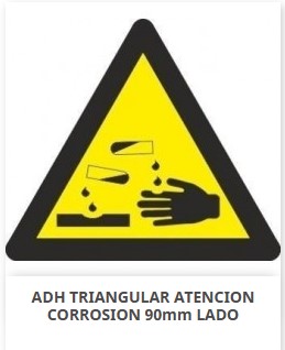 Señal triangular adhesiva, "Atencion Corrosion", 9x9cm