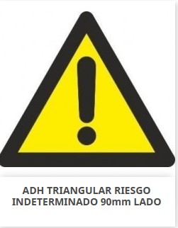 Señal triangular adhesiva de vinilo, "Peligro Riesgo Indeterminado", 9x9cm
