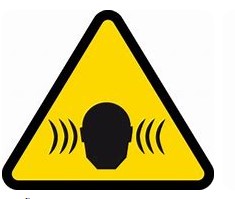 Señal triangular adhesiva de vinilo, "Peligro Ruido Adhesivo", 9x9cm