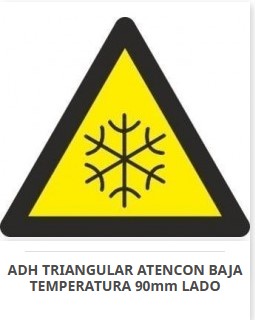 Señal triangular adhesiva de vinilo, "Peligro Baja Temperatura", 9x9cm