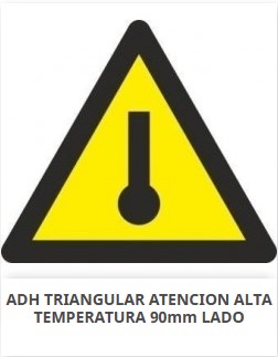 Señal triangular adhesiva de vinilo, "Peligro Alta Temperatura", 9x9cm