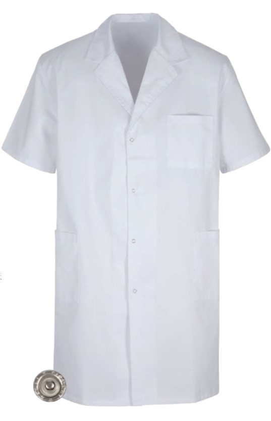 5027 115 01 Bata basica, manga corta, presiones, unisex, color 01-Blanco, 67% poliester-33% algodon