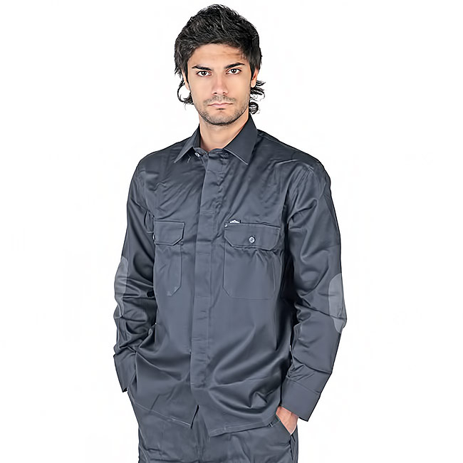 Camisa antiestatica y retardante e ignifuga. 98% algodon, 2% fibra de carbono. 175 g/m² . Color gris