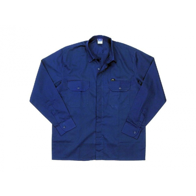 Camisa laboral, algodon 100%. Botones tapados con solapa. Manga  larga. Azul Marino