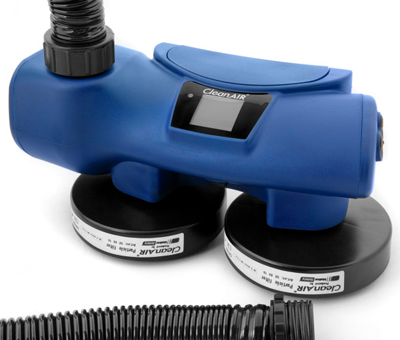 CleanAIR Chemical 2F Plus (para 2 filtros), bloque motor + cinturon “Super” + bateria + cargador + controlador de flujo + bolsa. EN 12941 &amp; 12942