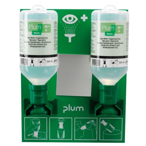 Lavaojos. Estacion mural autonoma para los ojos, 2 frascos, solucion esteril cloruro de sodio 0,9 %