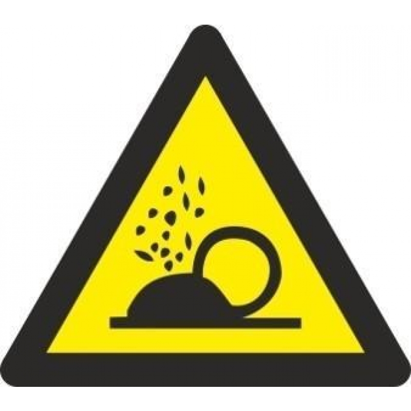 Señal triangular adhesiva de vinilo, "Peligro particulas", 9x9cm