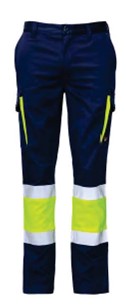 CROSS, Pantalon basico A.V., multibolsillos, bandas reflectantes, 65% poliester-33% algodon-2% elastano