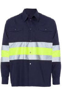 FIBER 2, Camisa bicolor, manga larga, 2 bolsillos, bandas reflectantes, popelin, 65% poliester-35% algodon