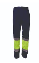 Pantalon combinado amarillo fluor de alta visibilidad, 100% algodon, goma en traseros, bandas reflectantes