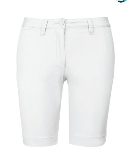 Bermuda chino mujer, Aspecto envejecido intencional, 98 % algodon de sarga / 2 % elastano 