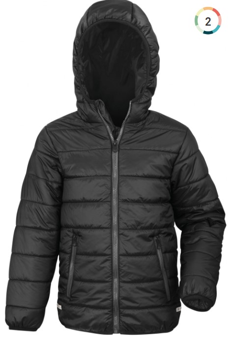 Chaqueta acolchada niños. Ligera y calida. Tejido hidrofugo y cortavientos. Capucha integrada. 100% poliester.
