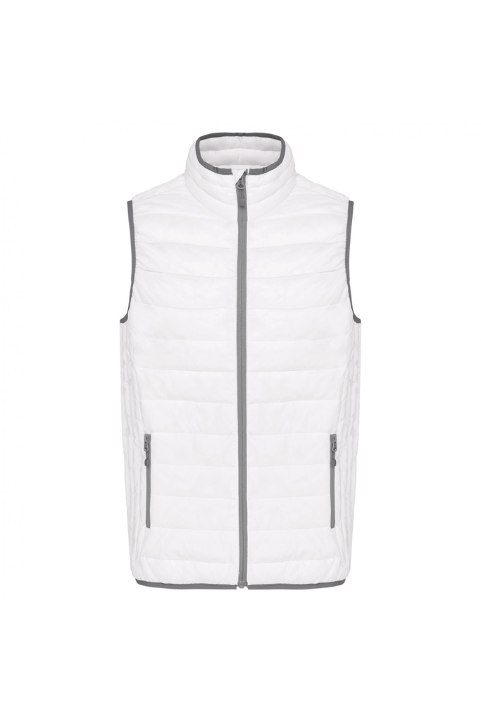 Chaleco hombre acolchado y ligero, material resistente, 100% poliamida, cierre cremallera, comprimido en bolsa.