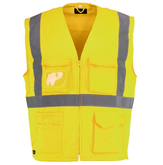 Chaleco, cierre cremallera, multibolsillos, visor para identificacion, EPI Cat. II, EN ISO 20471 clase 2