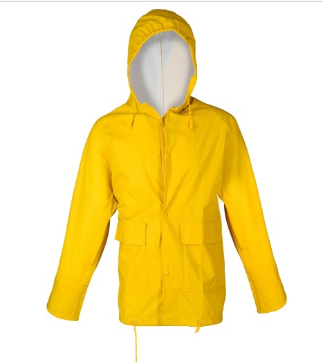 Chubasquero de Poliester/PU-Stretch, transpirable y resistente, costuras soldadas, EPI Cat. I, EN 343 3.1.