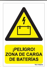 [RD30075] Señal de PVC, "PELIGRO, ZONA DE CARGA DE BATERIAS" 210 x 300 mm