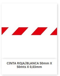[RD80011 Blanco-Rojo] Cinta de balizamiento para acordonar, 5cm x 50m x 0.03mm,