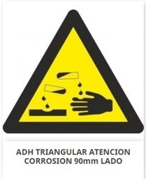 [RD38603] Señal triangular adhesiva, "Atencion Corrosion", 9x9cm