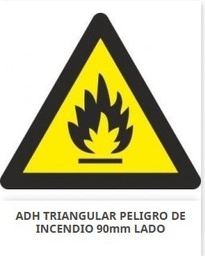 [RD38600] Señal triangular adhesiva de vinilo, Peligro de Incendio, 9x9cm