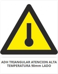 [RD38620] Señal triangular adhesiva de vinilo, "Peligro Alta Temperatura", 9x9cm