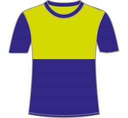 AL410BIR-ALGODON Camiseta bicolor amarilla/marino, tejido P liso, manga corta, canesu y pecho amarillo, cuello, mangas y bajos color marino. 100% algodon