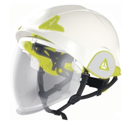 [ONYX ] Casco de seguridad de doble carcasa con visera retractil, color blanco, tamaño ajustable