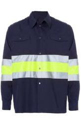 FIBER 2, Camisa bicolor, manga larga, 2 bolsillos, bandas reflectantes, popelin, 65% poliester-35% algodon