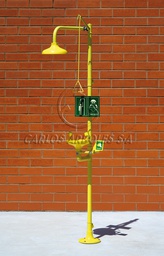 [4220 ] DUCHA LAVA OJOS sobre pedestal, dos rociadores de agua aireada de gran caudal a baja presion, 76x27x22cm