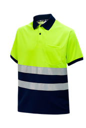 Polo de trabajo de alta visibilidad, Dos Bandas Reflectantes. Manga Corta. Cuello camisero, Bolsillo en pecho 100% Poliester EPI Cat.II