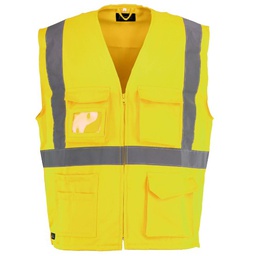 Chaleco, cierre cremallera, multibolsillos, visor para identificacion, EPI Cat. II, EN ISO 20471 clase 2