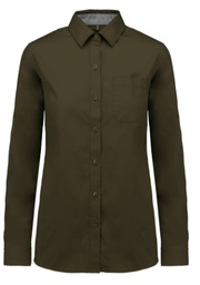 Camisa mujer de manga larga. Tejido de sarga con tacto de piel de melocoton. Botones a tono. 100 %algodon. 